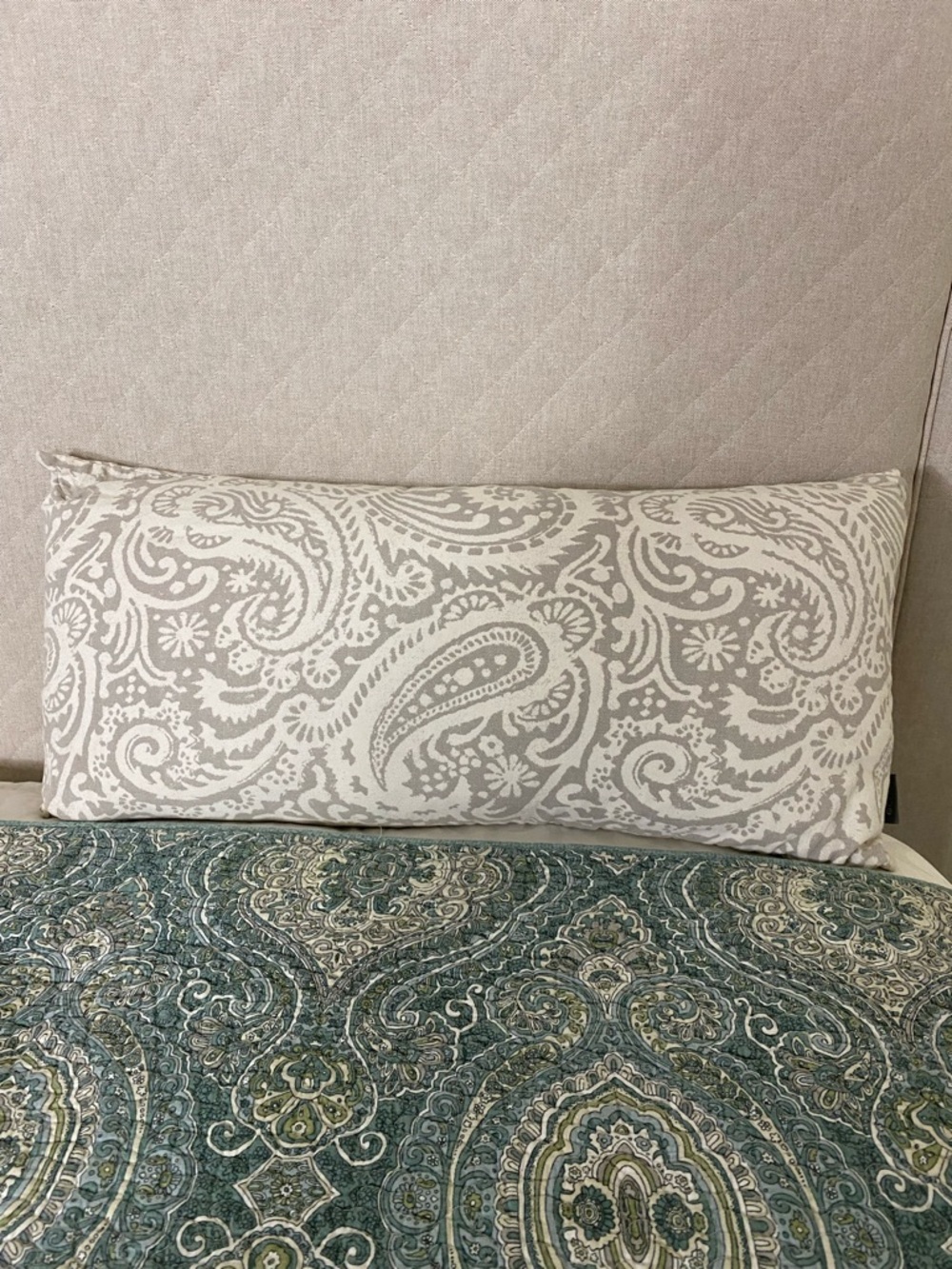 Echo Cream and Light Gray Paisley Lumbar Pillow down filled
